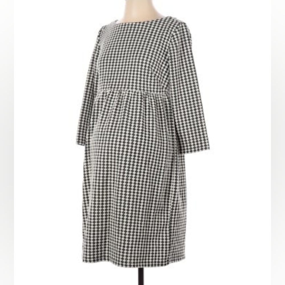 Ann Taylor Loft Black White Geo Textured Babydoll Maternity Dress